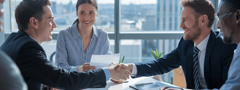 Stretta di mano tra datore di lavoro e collaboratore durante una riunione